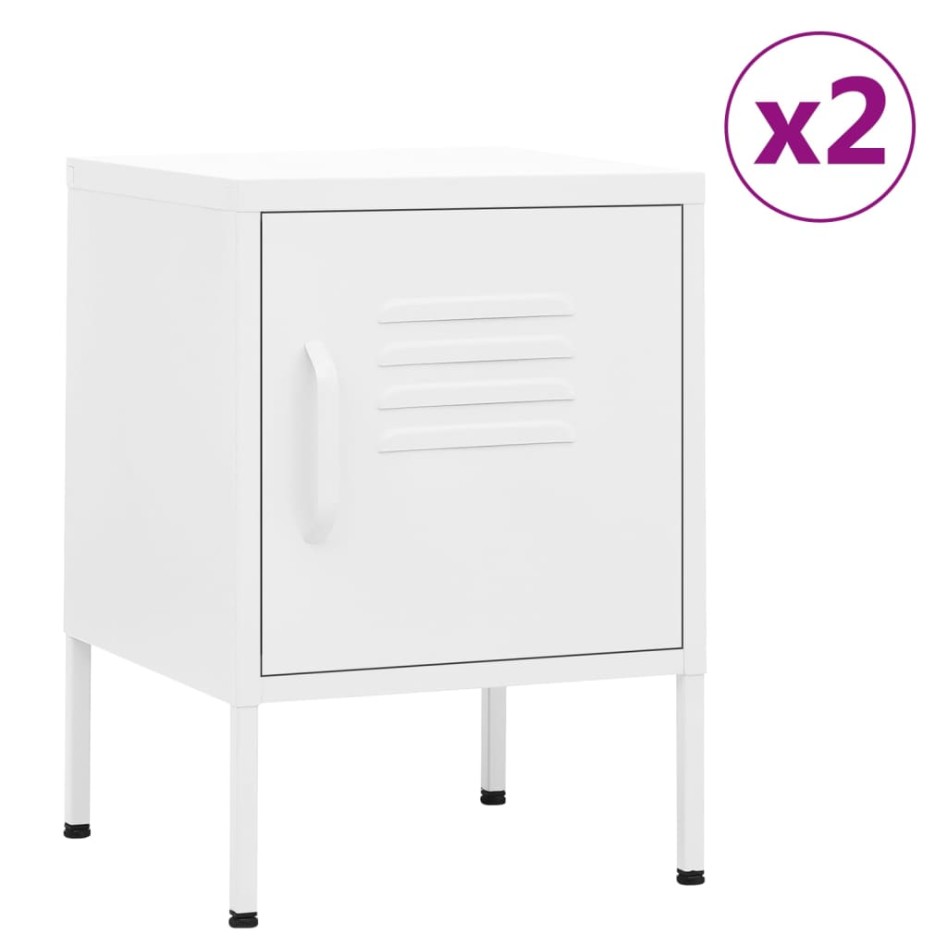 Mesitas de noche 2 uds blanco acero 35x35x51