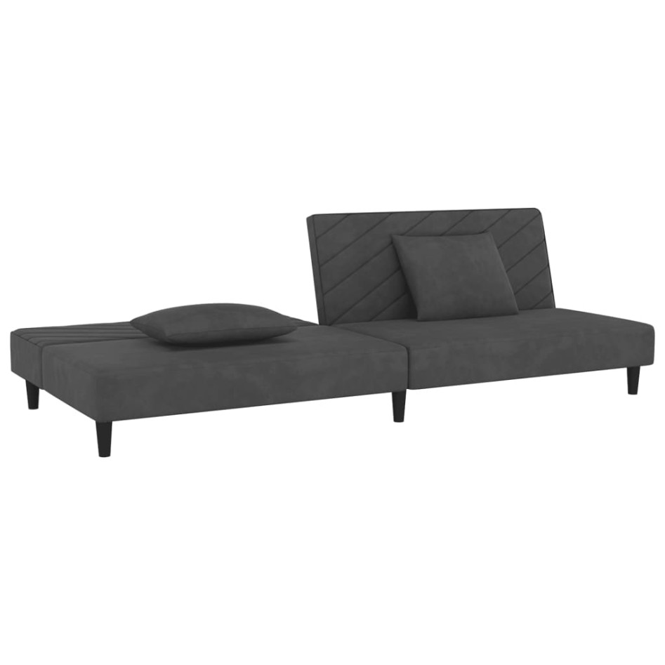 Sofá cama de 2 plazas con dos almohadas terciopelo gris
