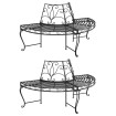 Banco de jardín semicircular 2 uds de acero negro 160 cm