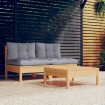 Juego de muebles de jardín 3 pzas y cojines madera de pino