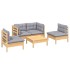 Juego de muebles de jardín 5 pzas y cojines madera maciza