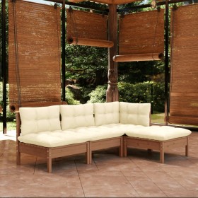 Muebles de jardín 4 pzas y cojines madera de pino marrón