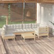 Muebles de jardín 7 piezas cojines madera de pino color crema