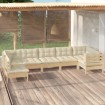 Muebles de jardín 7 piezas cojines madera de pino color crema