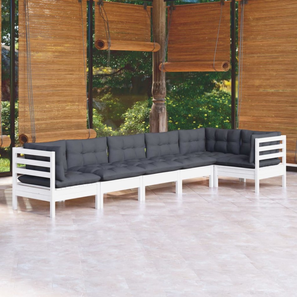 Muebles de jardín 6 pzas con cojines blanco madera de