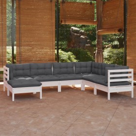 Muebles de jardín 8 pzas con cojines blanco madera de