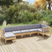Juego de muebles de jardín 7 pzas y cojines madera maciza pino