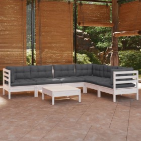 Muebles de jardín 8 pzas con cojines blanco madera de