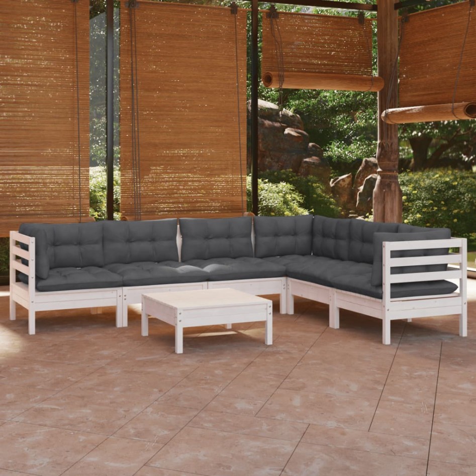 Muebles de jardín 8 pzas con cojines blanco madera de