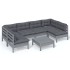 Muebles de jardín 7 pzas y cojines gris madera maciza de