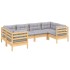 Juego de muebles de jardín 6 pzas y cojines madera de