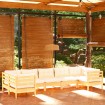Muebles de jardín 7 piezas cojines madera de pino color crema
