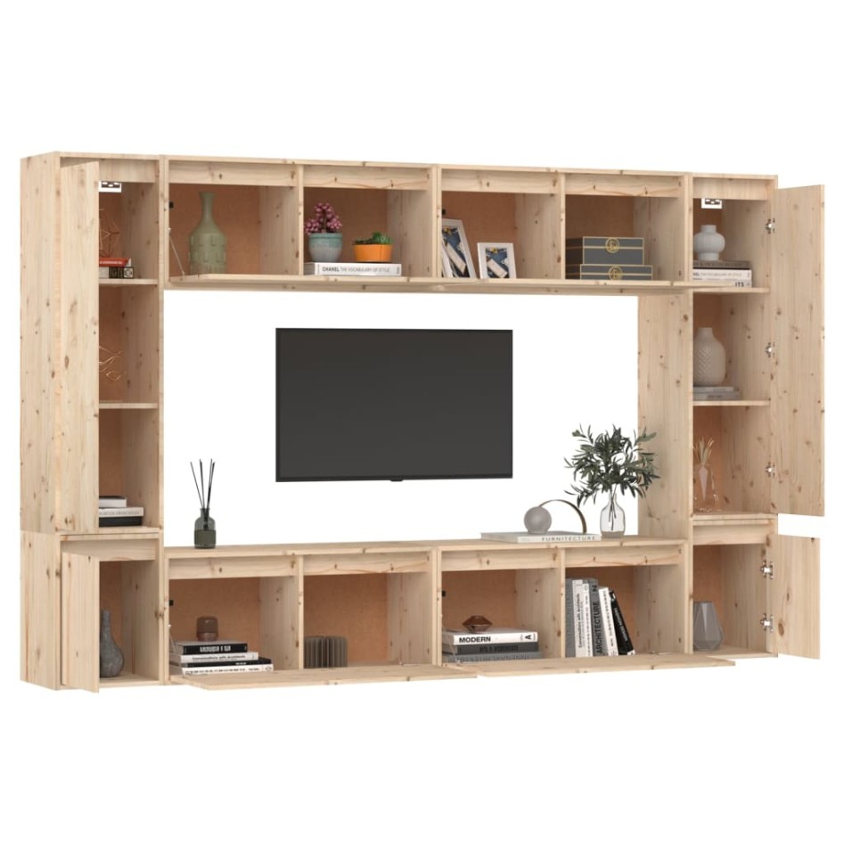 Muebles para TV 8 piezas madera maciza de
