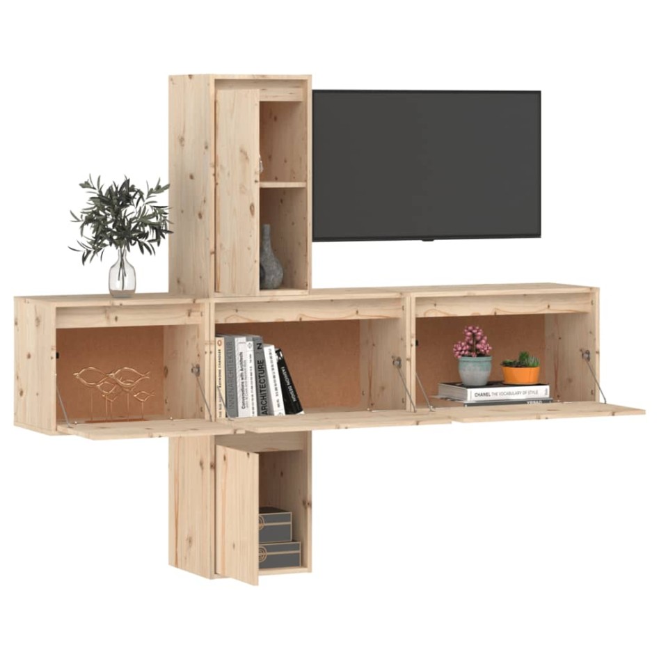 Muebles para TV 5 piezas madera maciza de