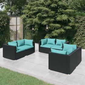 Set de muebles de jardín 6 pzas y cojines ratán sintético