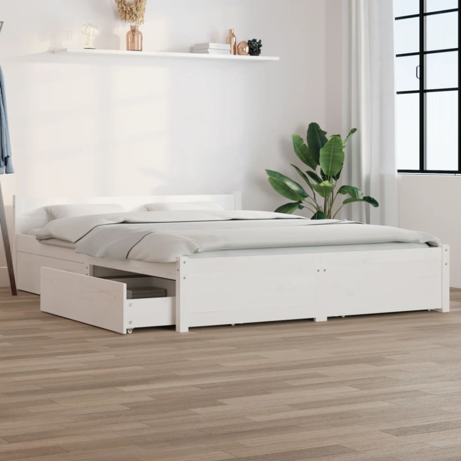 Estructura de cama con cajones blanco 140x200