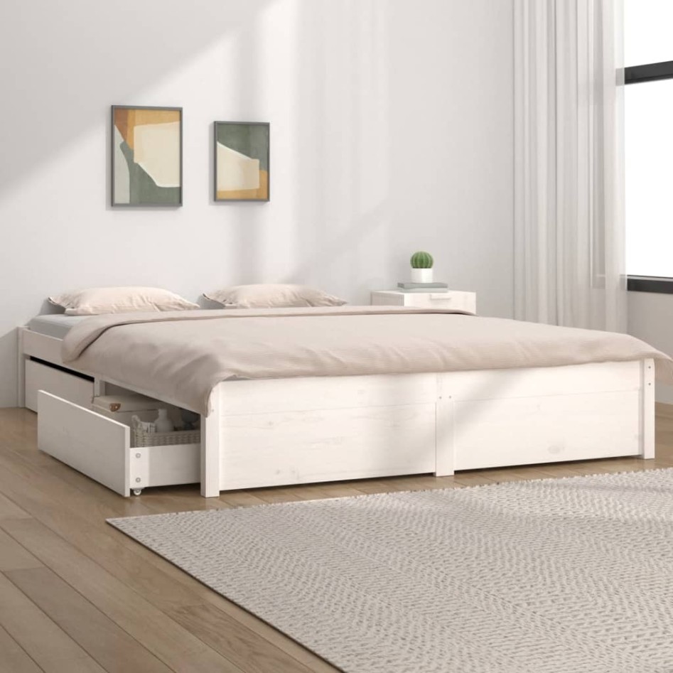 Estructura de cama con cajones blanco 200x200