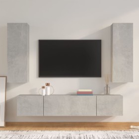 Set de muebles de TV 4 pzas madera contrachapada gris