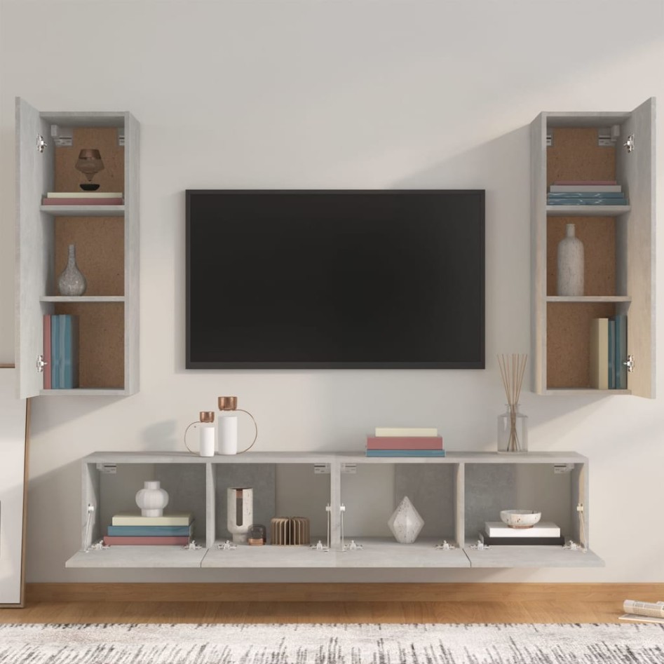 Set de muebles de TV 4 pzas madera contrachapada gris