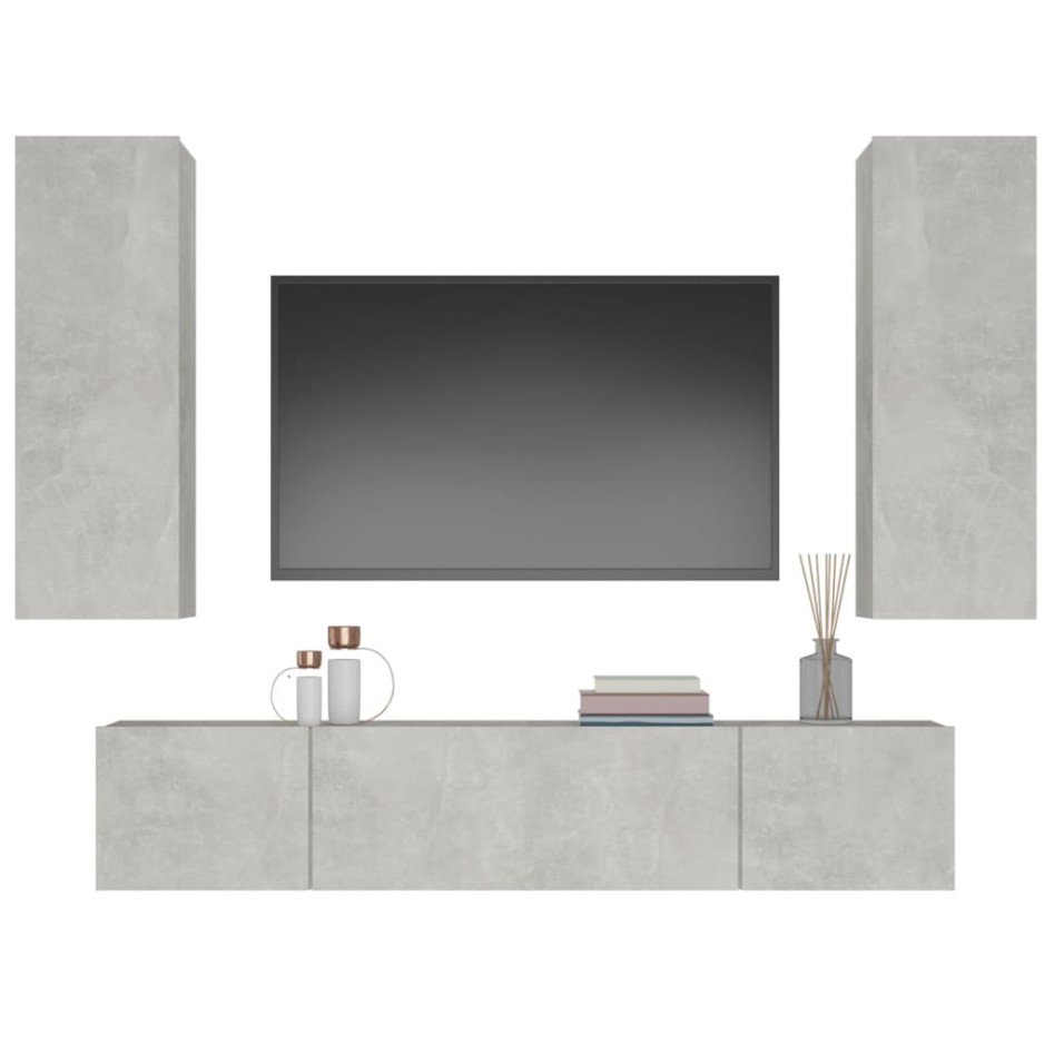 Set de muebles de TV 4 pzas madera contrachapada gris