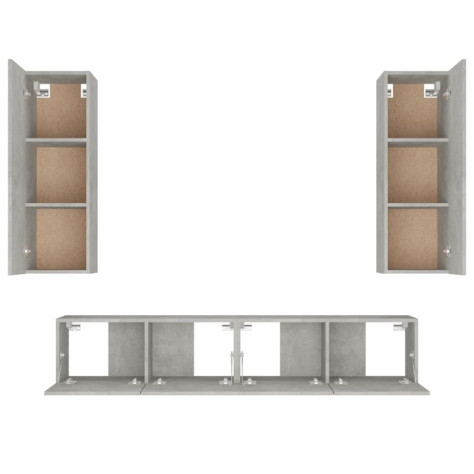 Set de muebles de TV 4 pzas madera contrachapada gris