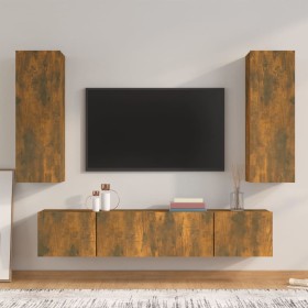 Set de muebles de TV 4 pzas madera contrachapada roble