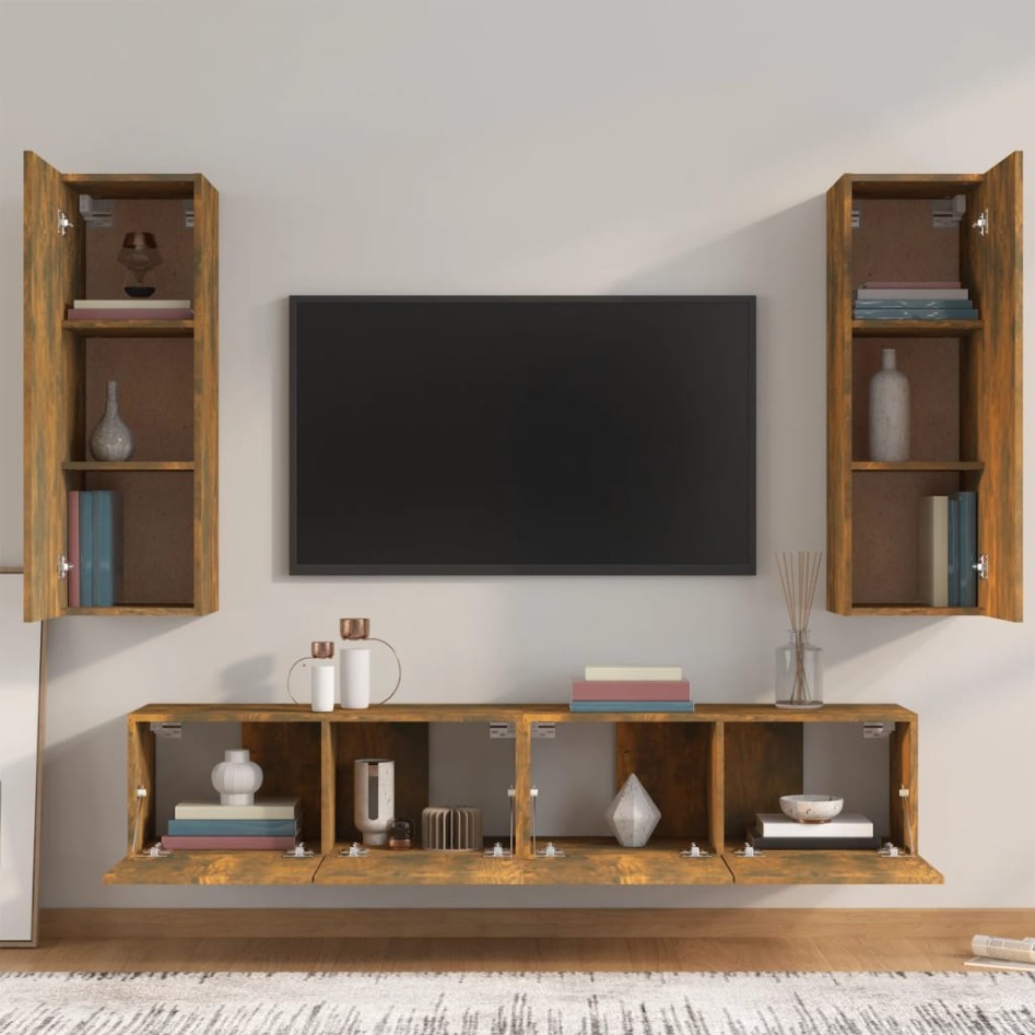 Set de muebles de TV 4 pzas madera contrachapada roble