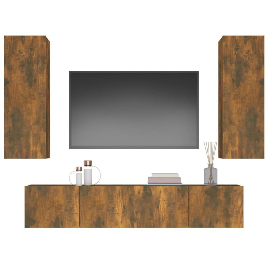 Set de muebles de TV 4 pzas madera contrachapada roble