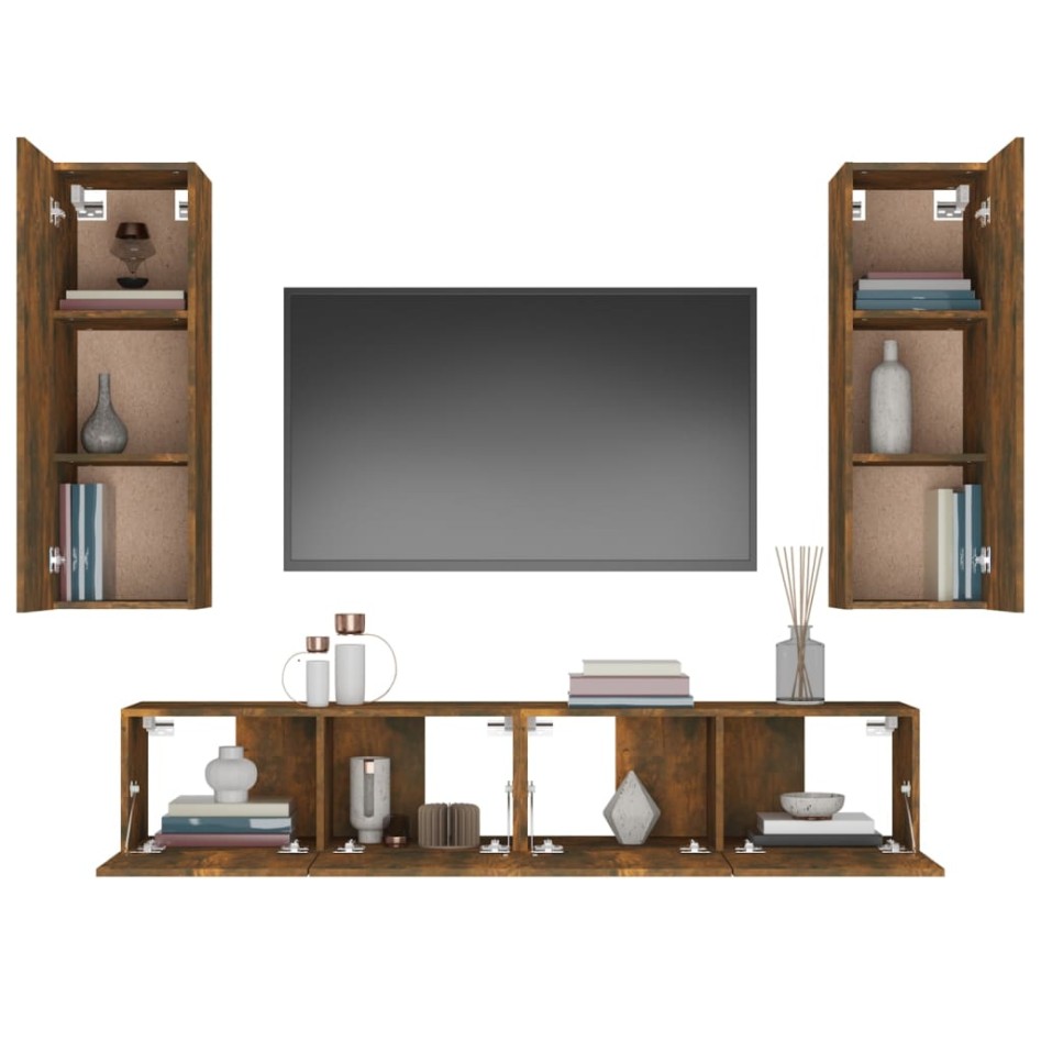Set de muebles de TV 4 pzas madera contrachapada roble