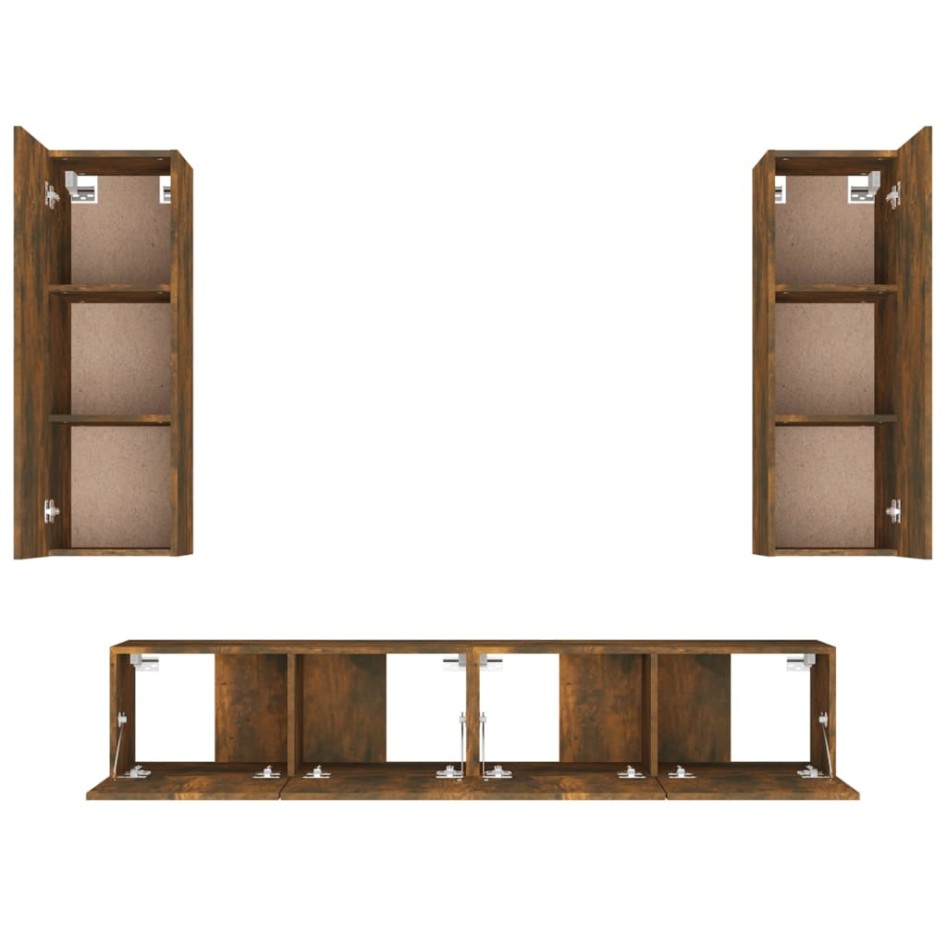 Set de muebles de TV 4 pzas madera contrachapada roble