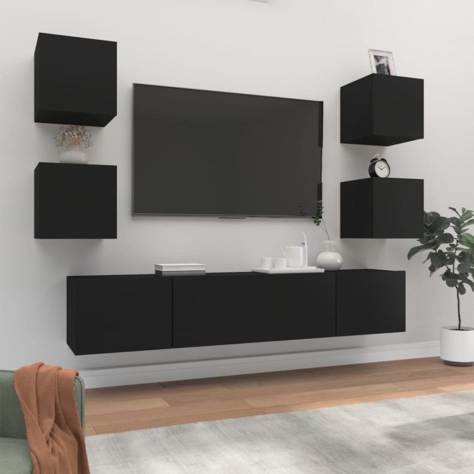 Set de muebles para TV 6 piezas madera contrachapada