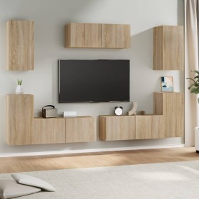Set de muebles para TV 7 pzas madera contrachapada roble
