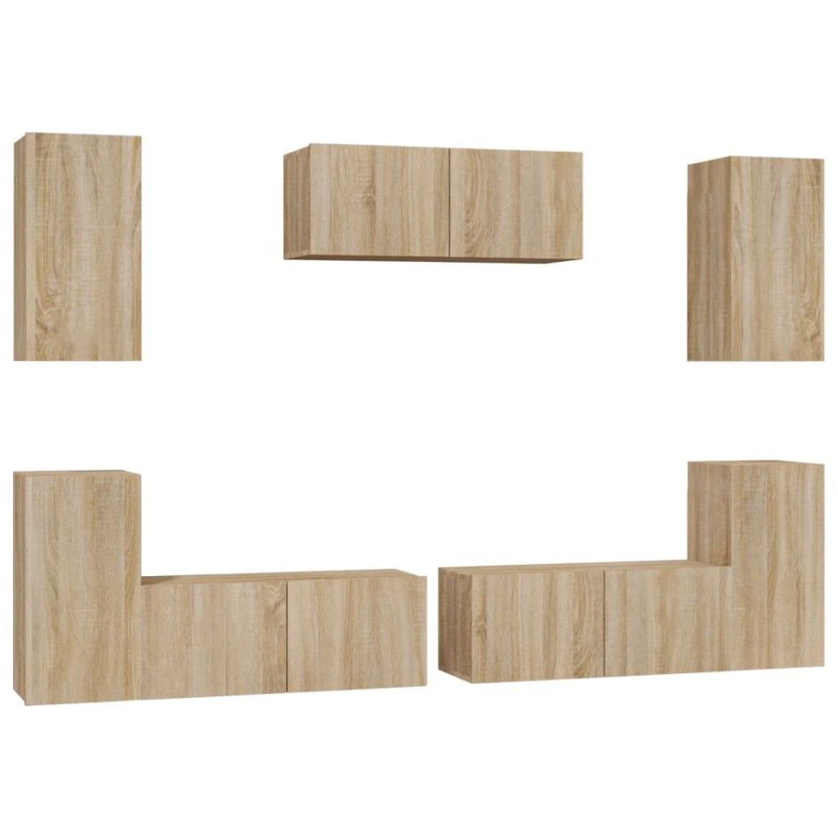 Set de muebles para TV 7 pzas madera contrachapada roble