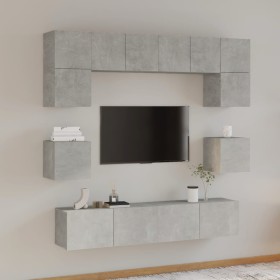 Set de muebles de TV 8 pzas madera contrachapada gris