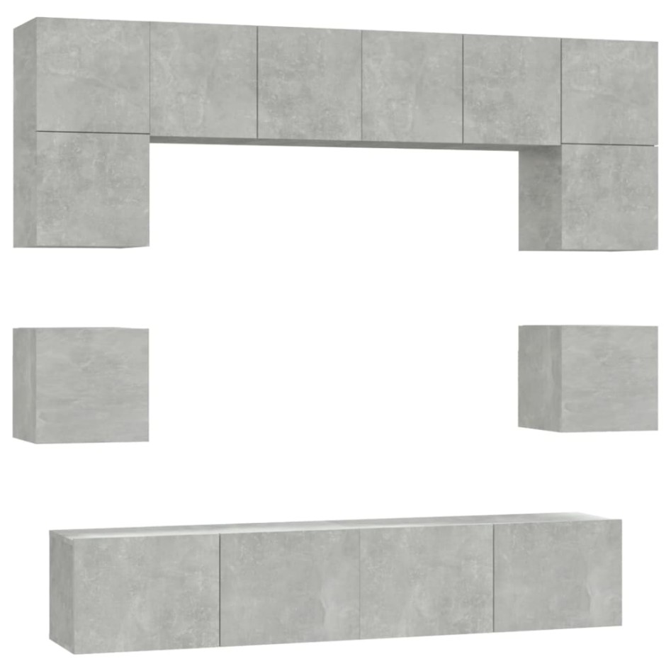 Set de muebles de TV 8 pzas madera contrachapada gris