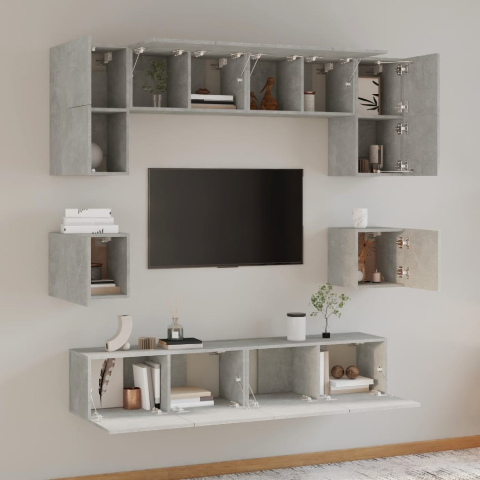 Set de muebles de TV 8 pzas madera contrachapada gris