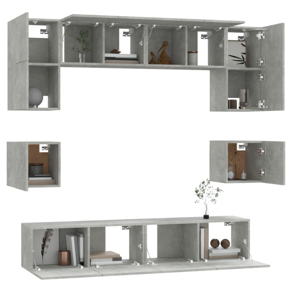 Set de muebles de TV 8 pzas madera contrachapada gris