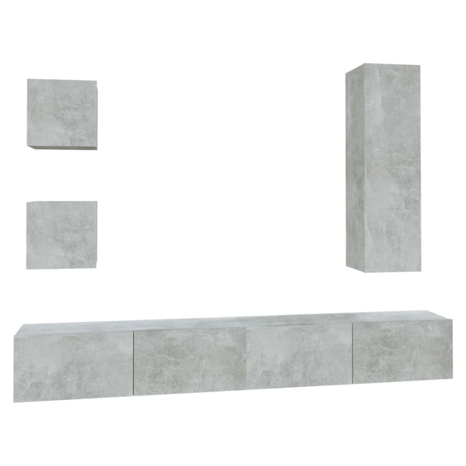 Set de muebles de TV 5 pzas madera contrachapada gris