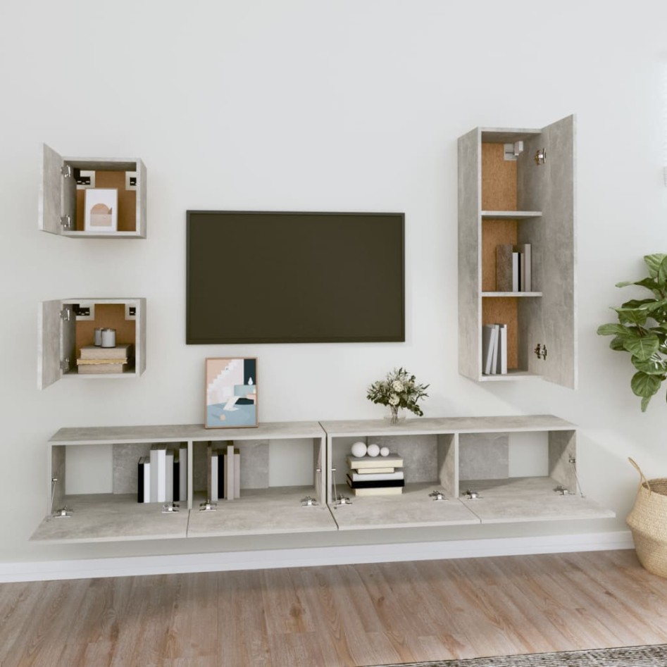 Set de muebles de TV 5 pzas madera contrachapada gris
