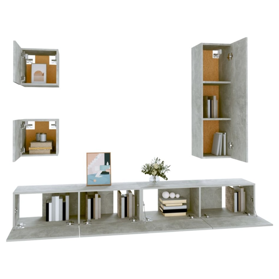 Set de muebles de TV 5 pzas madera contrachapada gris