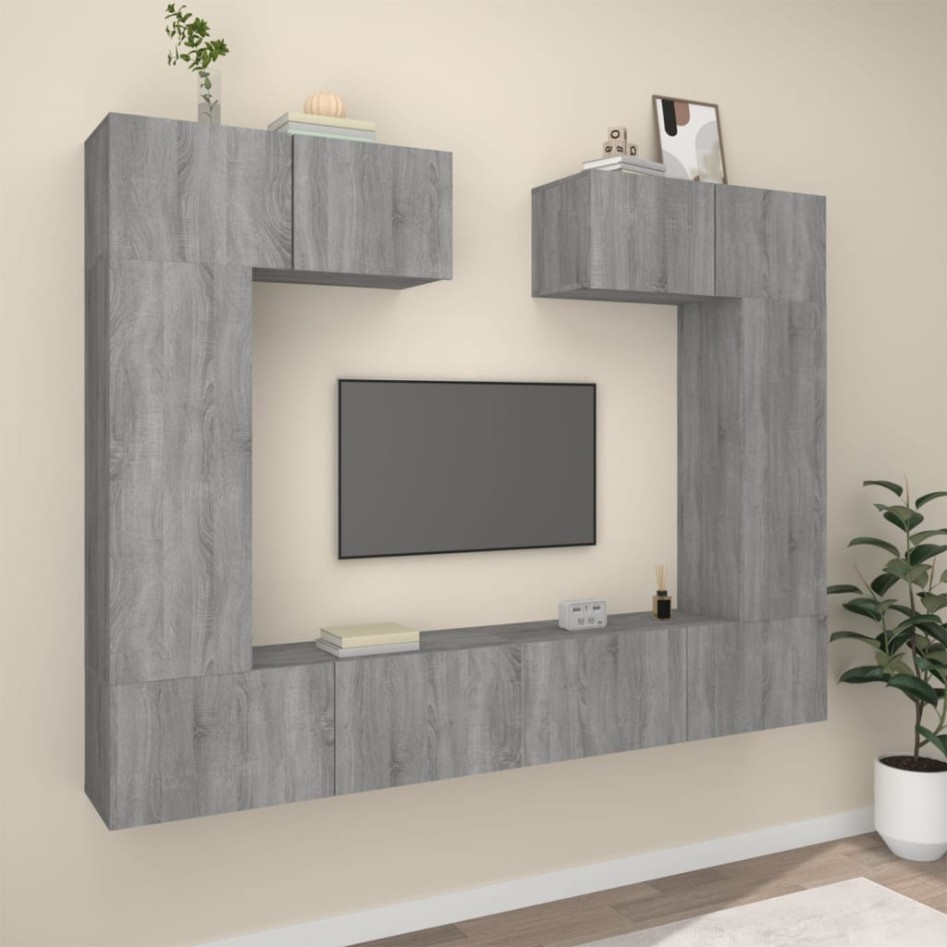 Set de muebles para TV 6 pzas madera contrachapada gris