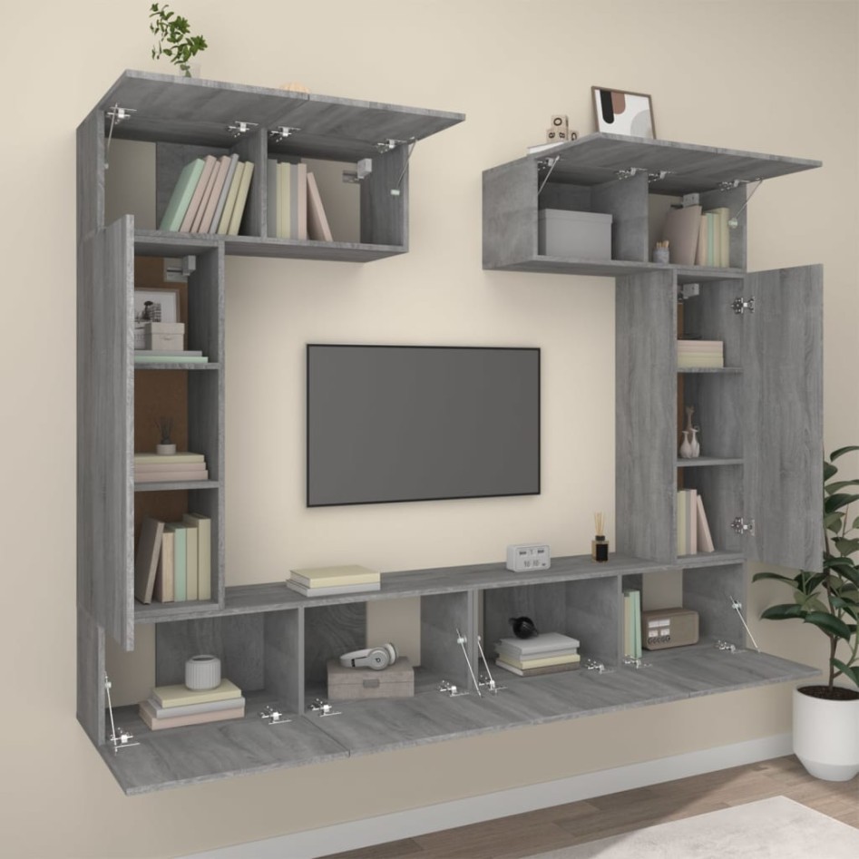 Set de muebles para TV 6 pzas madera contrachapada gris
