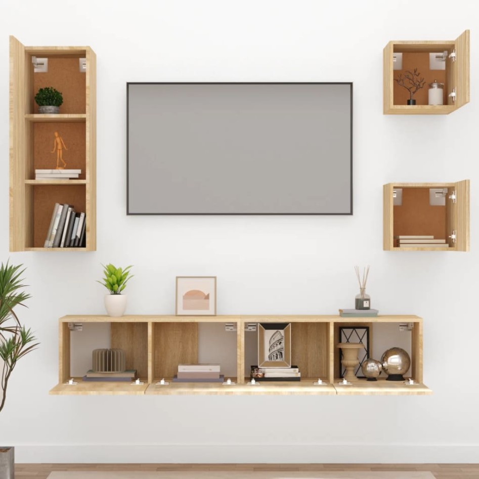 Set de muebles para TV 5 pzas madera contrachapada roble