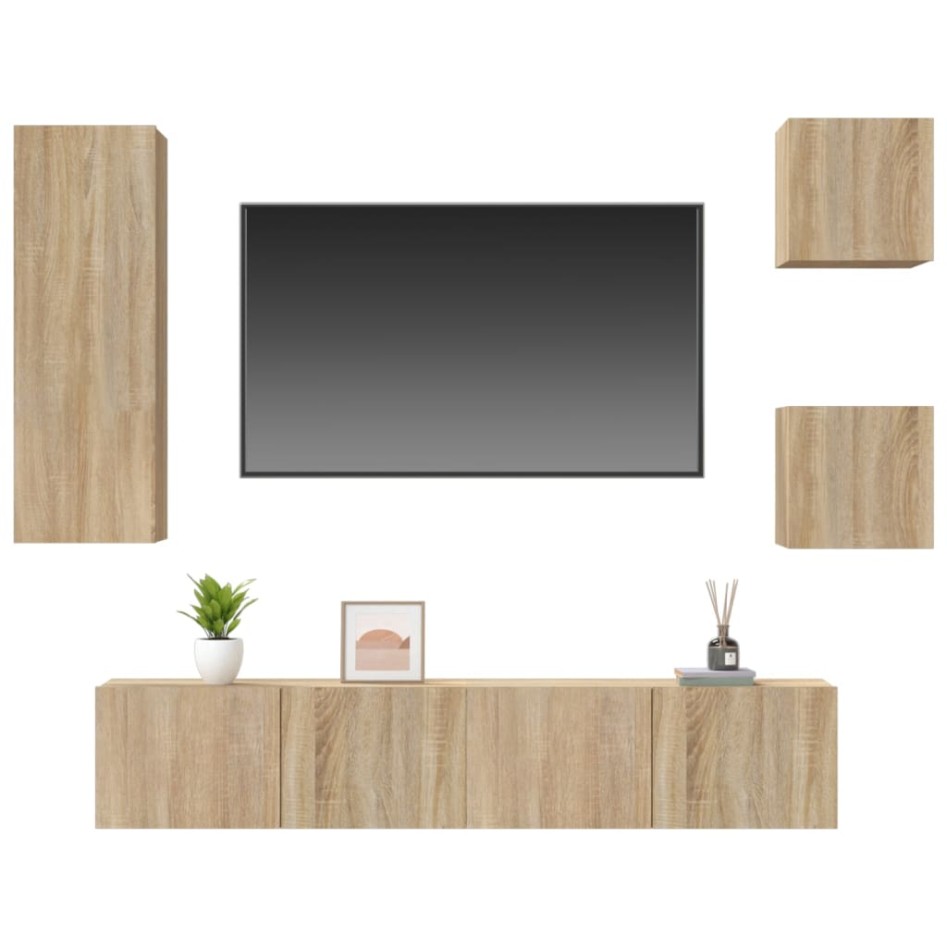 Set de muebles para TV 5 pzas madera contrachapada roble