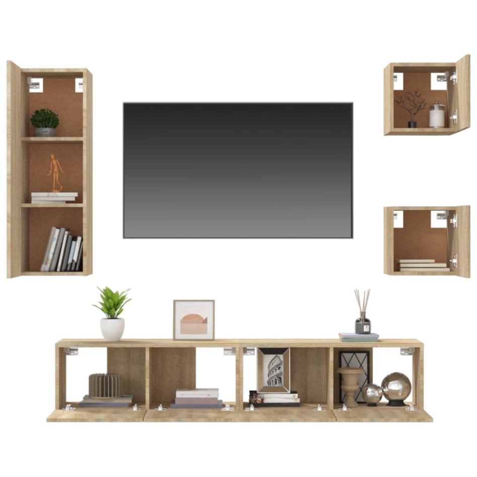 Set de muebles para TV 5 pzas madera contrachapada roble