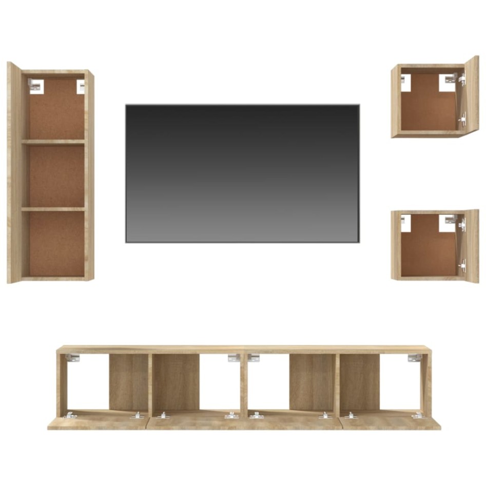 Set de muebles para TV 5 pzas madera contrachapada roble