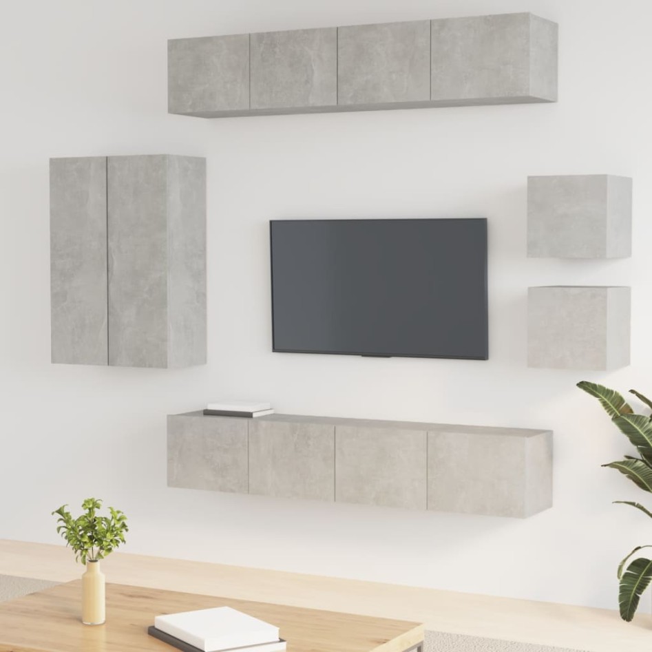 Set de muebles de TV 8 pzas madera contrachapada gris