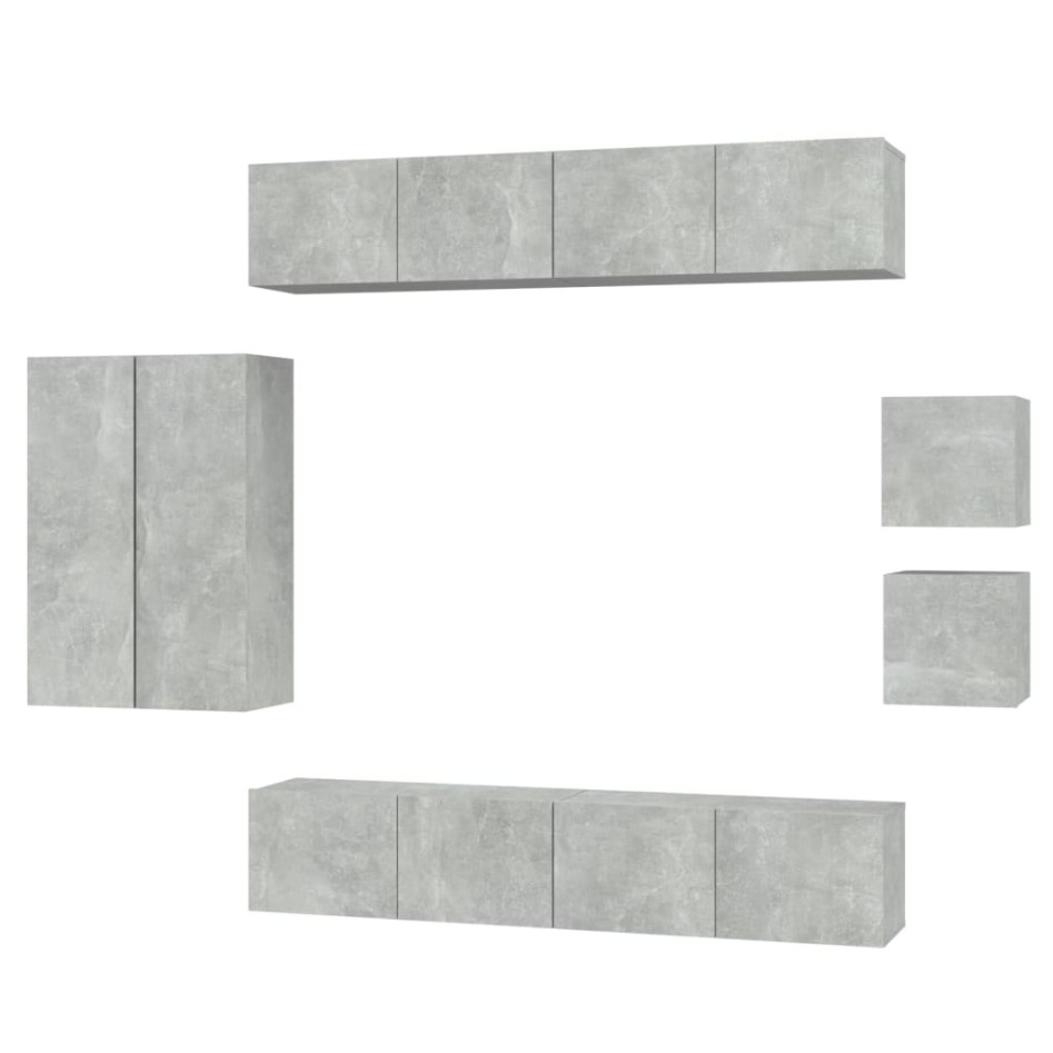 Set de muebles de TV 8 pzas madera contrachapada gris
