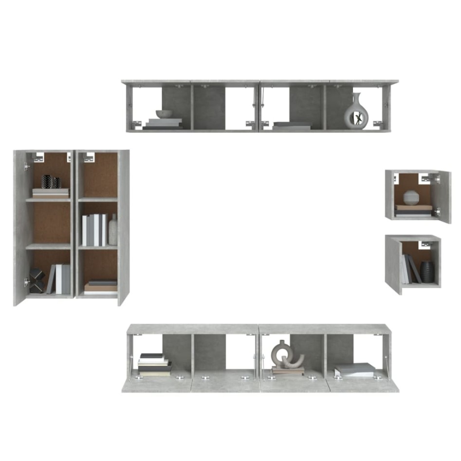 Set de muebles de TV 8 pzas madera contrachapada gris