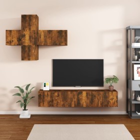 Juego de mueble TV 7 piezas madera contrachapada roble